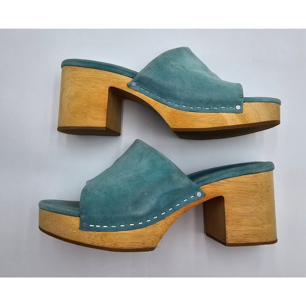 Charlotte Stone Women's Size 9 Kayla Aqua Suede Open Toe Clog Sandals - Picture 12 of 12